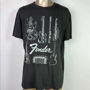 Fender Black Tee with Guitar Illustrations